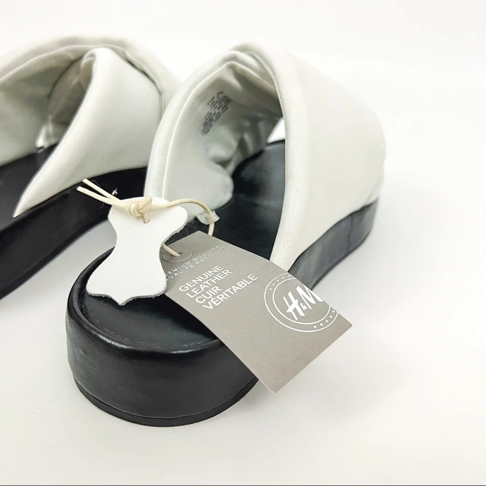 H&M Premium Quality Padded Leather Sandals in White | Size 7